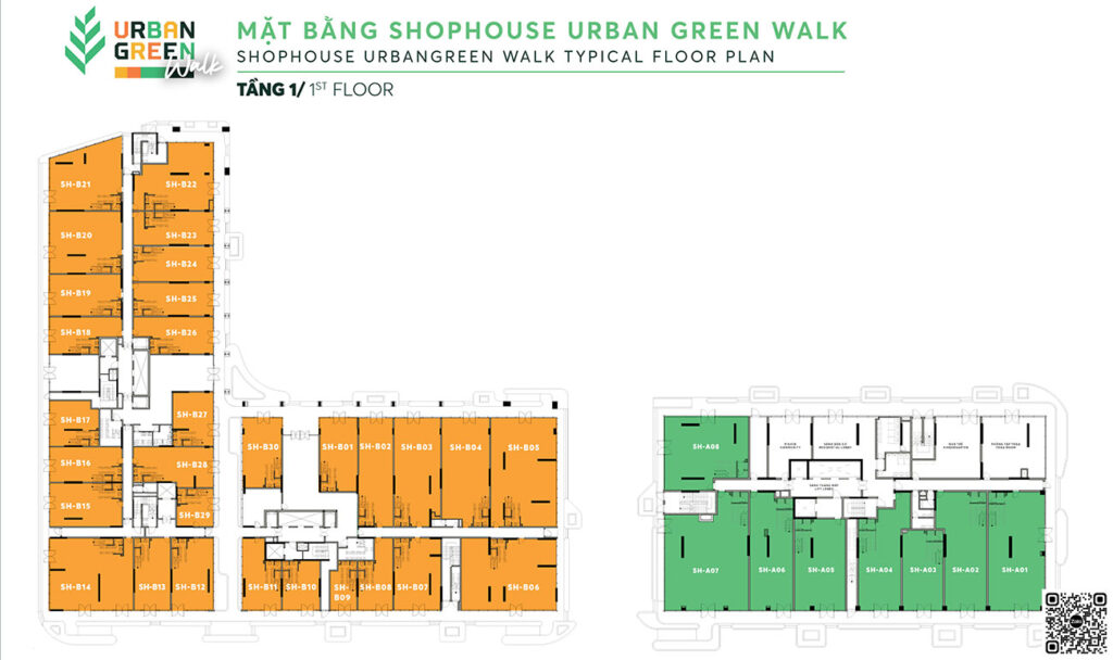 Mặt bằng shophouse tầng 1 dự án Urban Green Thủ Đức.